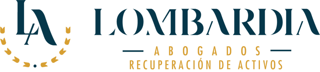 Logotipo del despacho jurídico Lombardia Abogados, especializado en recuperación de activos. El diseño incluye las iniciales "LA" estilizadas dentro de una corona de laurel dorada, acompañadas del nombre "Lombardia" en tipografía elegante, y las palabras "Abogados" y "Recuperación de Activos"